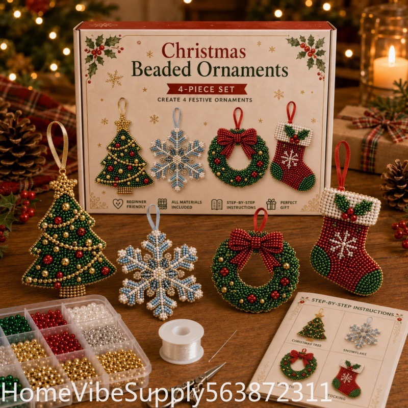 4 Parça 3D Boncuklu Noel Ağacı - Christmas Stocking Hanging incelemesi ve fiyatı
