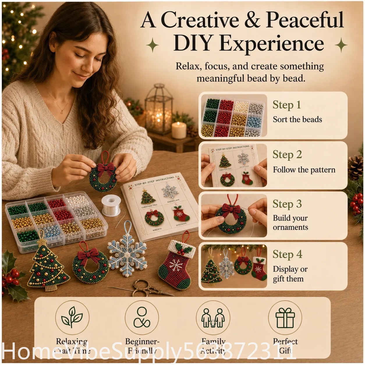 4 Parça 3D Boncuklu Noel Ağacı - Christmas Stocking Hanging incelemesi ve fiyatı